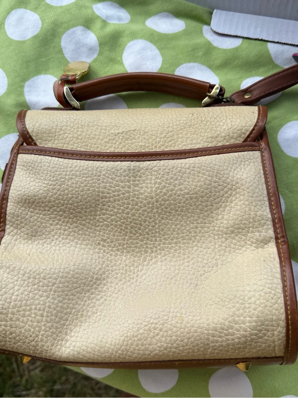 Dooney & Bourke Cream and Brown Top-Handle Leather Satchel